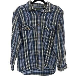 Field & Stream Blue White Plaid Button Up Flannel Cotton Long Sleeve Shirt M